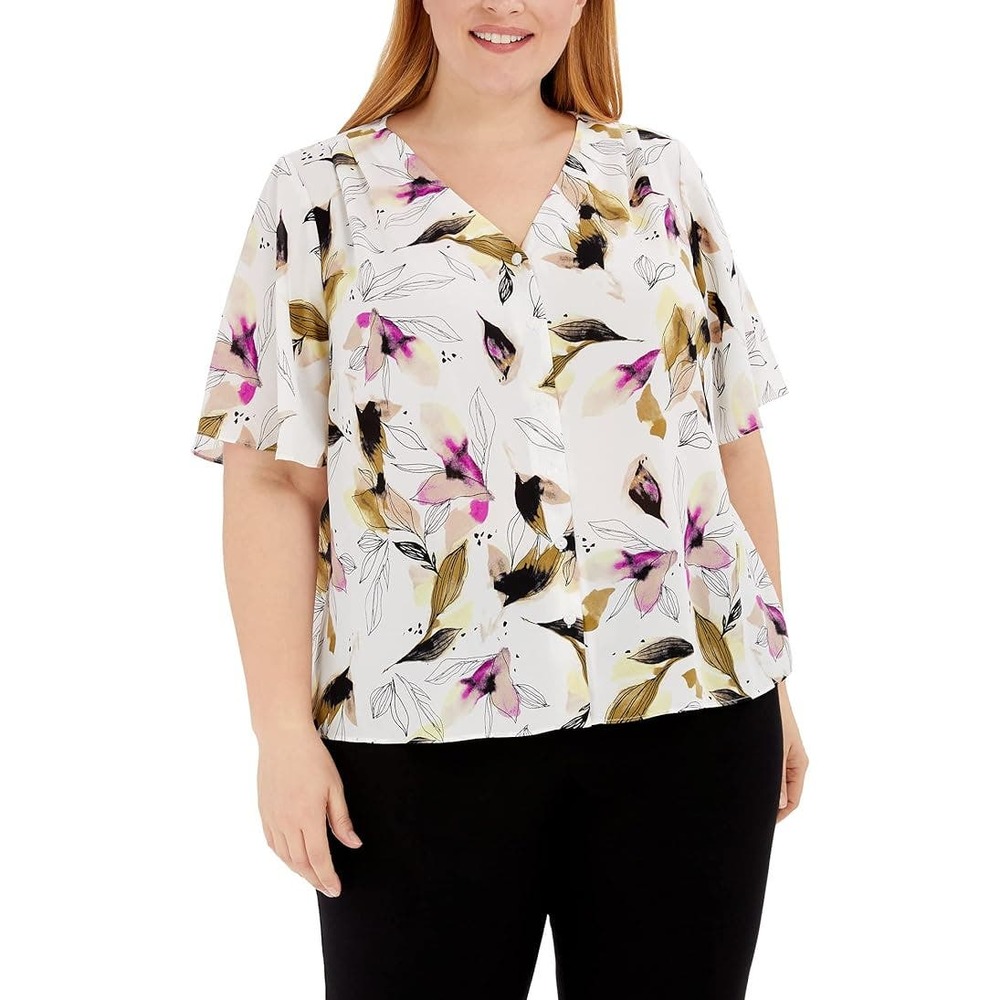 Alfani Women's Plus Size Button-Front Flutter-Sleeve Top 2XL NWT (A125)